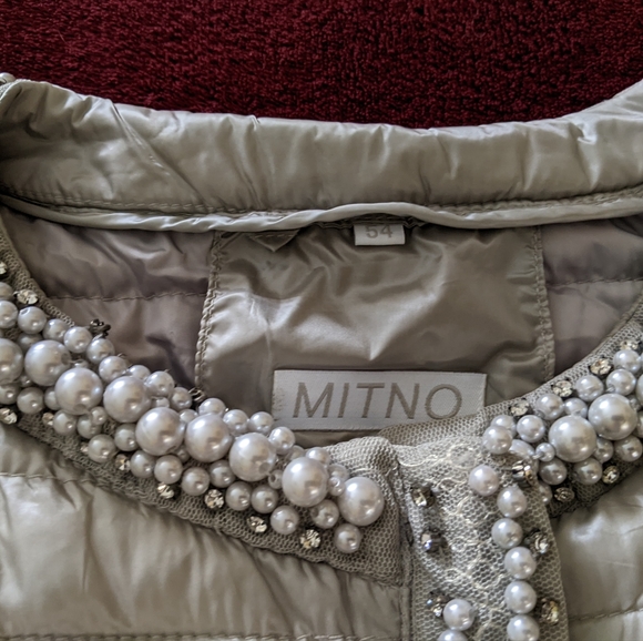 Italian Pearl Trimmed Gray Slim Puffer Jacket Size XL - Picture 8 of 14